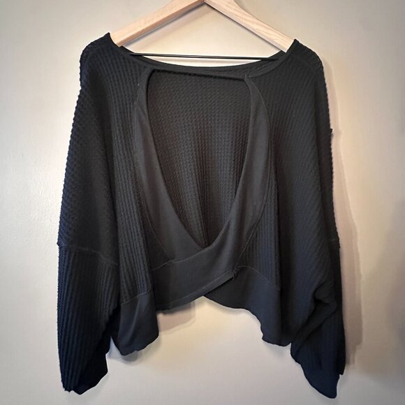 Women's S Free People We The Free Love Me Thermal Top Black Oversized Open Back - Picture 4 of 10